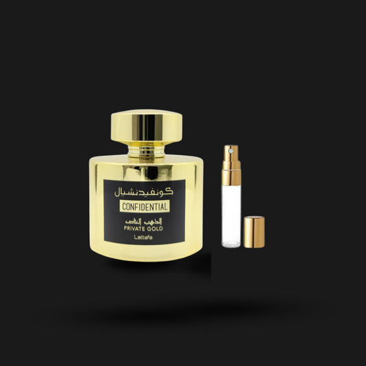 Decante Lattafa Confidential Gold: Perfume Oriental Premium | Fragrância Luxuosa Unissex
