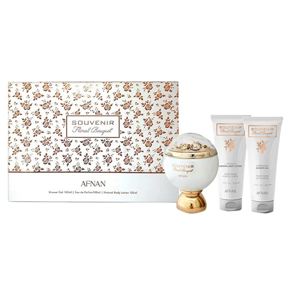 Afnan Souvenir Floral Bouquet Eau De Parfum 100ml Gel De Baño 100ml Locion Corporal 100ml - Orient Perfumes Portugal