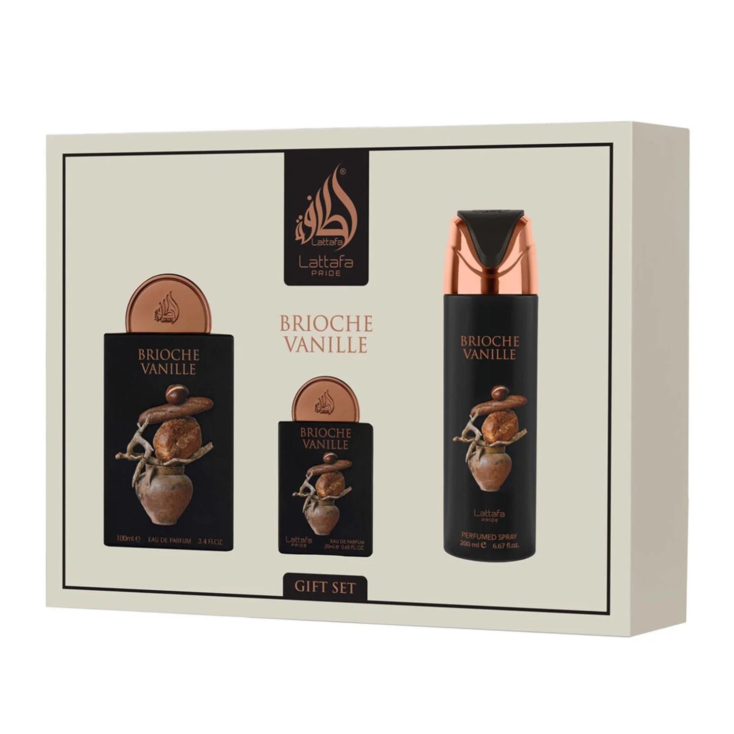 Lattafa Brioche Vanille Eau De Parfum 100ml Spray Corporal Perfumado 200ml Spray Eau De Parfum 20ml | Orient Perfumes